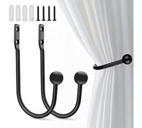 Curtain Holdbacks Pair Black Metal Curtain Tie Backs Hooks for Curtains Decorative Curtain Drapery Holdback Hooks Wall Mounted Heavy Duty Aluminium Alloy Curtain Holders for Home Decor by Wolvex ®
