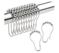 Curtain Hooks 12Pcs/Set Shower Curtain Hooks Bathroom Pole Lifting Ring Gourd Shaped 5 Bead Buckles(Silver 12pcs)