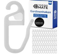 Curtain hooks for rings, 60 pieces, with Ø 4 mm eyelet, for curtain rings with 3 to 4 mm, in white, blind fastener for hanging, pleat attachment for rods, drape clamp clip