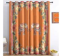 Curtain Indian Art Square Invitation Card for Living Room Bedroom Drapes Room W 29.5" x L 65" (2 Panels) Orange Color Eyelet CurtainThermal Insulated Noise Reducing Drapes Window