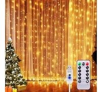 Curtain Lights, 3x2m LED Curtain Fairy Lights 300LED, 8 Modes, IP65 Water Proof String Lights with Remote & Timer, Apply to Xmas Party Wedding Easter Valentine's Day Decor (Warm White