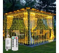 Curtain Lights Battery Operated 10 * 10Ft 300LED Waterfall Light with 8 Modes Remote Dimmable Timer Memory Waterproof Twinkle Fairy String Lights for Indoor Outdoor Backdrop Bedroom Pergola Christmas