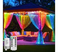 Curtain Lights Battery Operated 10x10Ft 300LED Waterproof Waterfall Light with 8 Modes Remote Dimmable Timer Memory Twinkle Fairy String Lights for Outdoor Indoor Gazebo Wedding Pergola Patio Bedroom