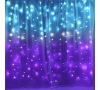 Curtain Lights for Bedroom Waterfall Led String Lights Teal Turquoise Blue Lavender Lilac Purple Ombre Hanging Fairy Lights Mermaid Kids Teen Room Decor for Girls Window Wall (Turquoise & Purple)