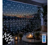 Curtain Lights Indoor Outdoor Solar Light 2M X 2M 200LEDs Diamond Hanging Backdrop Curtain Fairy Lights Waterfall Wall Lights Solar Powered with Remote,Waterproof for Gazebo Room Outside(White)