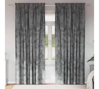Curtain Panels 140 x 225 cm Grey Velvet Crushed Eyelet Thermal Insulated Pair UK