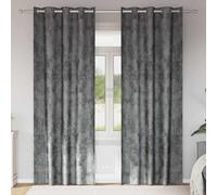 Curtain Panels Grey Crushed Velvet 140x225cm Room Darkening Thermal Eyelet Pair