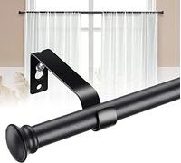 Curtain Pole, 71-127 cm Curtain Rod with Tea Cup Lid Brackets, Stainless Steel Fittings Set, 16 mm Diameter Curtain Rod, Adjustable Decorative for Bedroom/Matte Black
