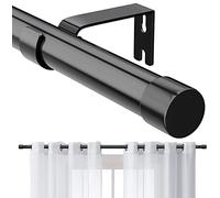 Curtain Pole, 76-157 cm Curtain Pole with Cap Knobs with Brackets, Stainless Steel Fittings Set, 16 mm Diameter Curtain Rod, Adjustable Decorative for Bedroom/Black