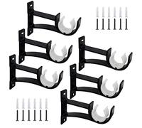 Curtain Pole Brackets, 1 Inch Black Heavy Duty Curtain Rod Bracket Metal Single Curtain Rod Holders for Wall Curtain Pole Holder Rail Support for 25mm-30mm Drapery Pole, Set of 6