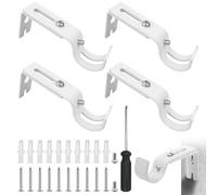 Curtain Pole Brackets 4Pcs with Adjustable Length of 9 - 12cm - Metal Curtain Rod Brackets Set with Screws for Poles, Wall Rod-Heavy Duty & Rust Resistant (White)