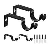 Curtain Pole Brackets, Adjustable Curtain Rail Bracket Black Metal Heavy Duty Drapery Rod Bracket Holder Support Hooks Wall Brackets for 25mm-28mm Drapery Pole, 4 Pack