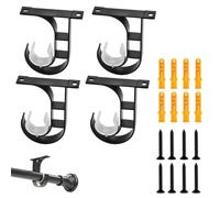 Curtain Pole Brackets Ceiling Mount Aluminum Black 4 Pack - Heavy Duty Curtain Pole Bracket for 25-28mm Rods Including Screws and Anchors Modern Design for Living Room Bedroom