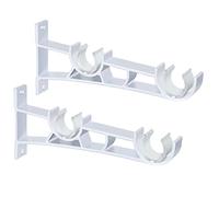 Curtain Pole Brackets, Double Curtain Brackets for Poles Heavy Duty Metal Curtain Rail Brackets White Curtain Rod Bracket Set of 2 Curtain Pole Holder Support for 25-28mm Drapery Rod