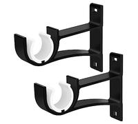 Curtain Pole Brackets, Heavy Duty Pole Holders Rail Brackets, 25-28mm Curtain Rod Brackets Rod Support Hanger, Black, Set of 2