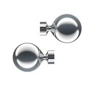 Curtain Pole Finials, Pair, pack of 2 Finials, Satin Silver, Ball Design, for 28mm Diameter curtain pole