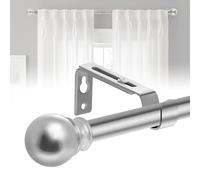 Curtain Pole Silver, 16mm Curtain Poles, Voile Curtain Pole 67-227cm,Curtain Rod Metal for Windows