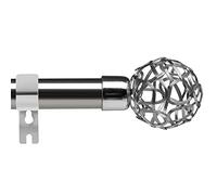 Curtain Pole with Round Hollow Out Finials Silver Door Curtain Rod, 76 to 195 cm For eyelet curtain rods, with Brackets Fittings Set Window Poles for Bedroom, kitchen, living room