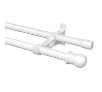 Curtain Poles, 76-113 cm Curtain Rod Inner Track 2-Track Stainless Steel Diameter 2.54 cm Curtain Rods Adjustable with End Piece Cap for Kitchen Bedroom Window / White