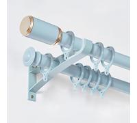 Curtain Poles Double Curtain Track, Wall Mounted Heavy Duty Curtain Rods Aluminium Curtain Rail For Living Room Bedroom Room Divider(Enamel blue,200cm(2x100cm))