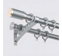 Curtain Poles Double Curtain Track, Wall Mounted Heavy Duty Curtain Rods Aluminium Curtain Rail For Living Room Bedroom Room Divider(Gray,300cm(2x150cm))