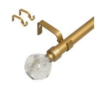 Curtain Poles,Golden Curtain Pole 79to308 cm Curtain Rods with Exquisite Crystal Finials extendable curtain poles for Eyelet Curtains Curtain Pole with Brackets (Golden, 79-308Cm/31-121Inch)