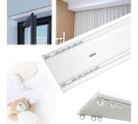 Curtain Rail Ceiling Mount Double Curtain Track, 6Mm Ultra-Thin Curtain Rails Mute, Heavy Duty Metal Curtain Rod with Fittings, Cuttable Bay Window Drapes Tracks Balcony Top,White,1.8M/6FT