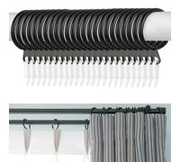Curtain Rings, 24pcs Black Metal Rings with 24pcs Plastic Hooks, 30mm | Drape Slide Curtain Hanging Pole Ring, 31mm Inner Diameter & Eyelets for Shower Curtains, Decorative Drapery