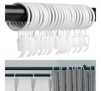 Curtain Rings, 24pcs Metal Rings with 24pcs Plastic Hooks, Drape Sliding Curtain Hanging Ring for Pole Rod, 30 mm Internal Diameter (WHITE)