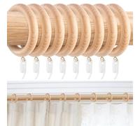 Curtain Rings, 48 PCS Metal Curtain Ring with Plastic Hooks, Drape Sliding Hanging Rings for Pole Rod, 30 mm Internal Diameter (WOOD)