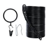 Curtain Rings and Hooks Clip,32mm Inside Diameter,Complete Set with Curtain Pole Rings, Hooks and Clips Pack of 24 Curtain Rings for Two Standard Curtains Black TXZWJZ