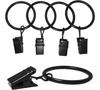 Curtain Rings with Clips, 16 Pcs 32mm Black Metal Curtain Clips for Drapery Rods and Drapes Home Decoration