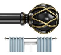 Curtain Rod 70 inch,75-Inch Rod,Adjustable Length Heavy Duty Decorative Finials,Black