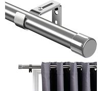 Curtain Rod, 76-157 cm Window Curtain Rod with Round End Piece Single with Stainless Steel Finials, Adjustable Decorative Window for Kitchen Bedroom / Silver Lid