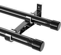 Curtain Rod with Two Rods, Black, Curtain Rail, 6 Pieces/Black2