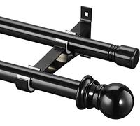 Curtain Rods, 76-186 cm Inner Track 2-Track Stainless Steel Diameter 2.54 cm Adjustable Curtain Rods with End Piece Cap for Kitchen Bedroom Window / Black