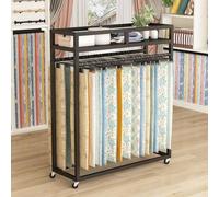 Curtain Sample Display Stand with Wheels, Metal Rack for Trade Shows, Textile Retail Showroom, Organizer for Quilts, Blankets, and Scarves