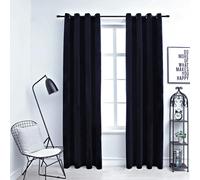 Curtain Set Black Velvet 140x225 cm Blackout 100% Polyester with Rings 2pcs Pair
