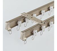 Curtain Single/Double Tracks Heavy Duty Bendable L/U Shape Room Dividers Rod with Mutipulley Home Decor Curtain Rail Set Including All Install Fitting Ceiling or Wall Mount(Champagne (Dual T