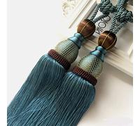 Curtain Tie, 2PCS Curtain Rope Large Tie Backs Ball Tassel Curtain Rope Tieback Hand Knitting Curtain Tie Curtain Lanyard for Home & Office Window Drapery Decoration (Blue)
