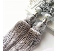 Curtain Tie, 2PCS Curtain Rope Large Tie Backs Ball Tassel Curtain Rope Tieback Hand Knitting Curtain Tie Curtain Lanyard for Home & Office Window Drapery Decoration (Silver)