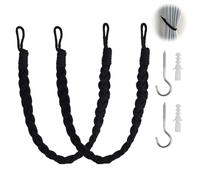 Curtain Tie Backs 2 Pack, Hand Knitting Curtain Tiebacks Cotton Rope Elegant Boho Style Curtain Ties with 2 Metal Hooks Soft Braided Drapery Drape Holdbacks for Home Office Decorative (Black)