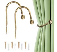Curtain Tie Backs 2 Pcs Tie Backs for Curtains, Curtain Holdbacks Metal Curtains U-Shaped Hook Wall Mounted Window Holder Hooks with Screws for Fixed Curtains or Hanging Items (Golden)