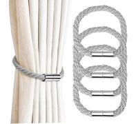 Curtain Tie Backs, 4 Pcs Magnetic Curtain Tiebacks 47cm, Modern Simple Style Weave Rope Drape Holdback for Thin for Thin Or Thick Home And Office Curtains (Grey)