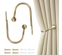 Curtain Tie Backs Hooks, 2 Pcs Metal Curtain Holdbacks, Retro U-Shaped Wall Mounted Curtain Tieback Decorative Drapery Holder with Screws for Bedroom Fixed Curtain or Hanging Items (Golden)