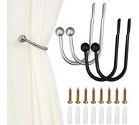 Curtain Tie Backs Hooks, 4 Pcs Metal Curtain Holdbacks, Retro U-Shaped Wall Mounted Curtain Tieback Decorative Drapery Holder with Screws for Bedroom Fixed Curtain or Hanging Items (Black,Silver Grey)