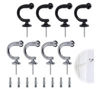 Curtain Tie Backs Hooks, 8Pcs Fixings Ball End Curtain Hook U Shaped Curtains Tieback Hooks Heavy Duty Metal Ball End Tie Back Hook for Curtains Clothes(Silver+Black)