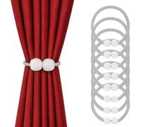 Curtain Tie Backs Magnetic, 8 Silver Pearl Curtain Tiebacks for Home Office Hotel, Strong Hold Magnetic Tie Backs for Curtains, Easy to Use Curtain Holders for Living Room Bedroom