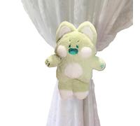 curtain tie backs, Soft Fluffy Cartoon Holder Straps with Elastic Buckle, for Bedroom Living Room Home Decorations Sheep(Green Cat,1)