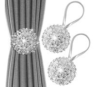 Curtain Tie Backs, Sparkling Floral Decorative Magnetic Curtain TieBacks, No Drilling Curtain Holdbacks, Stainless Spring Wire Drapery Curtain Holder Buckle for Home Office. (Silver 2 Pack)